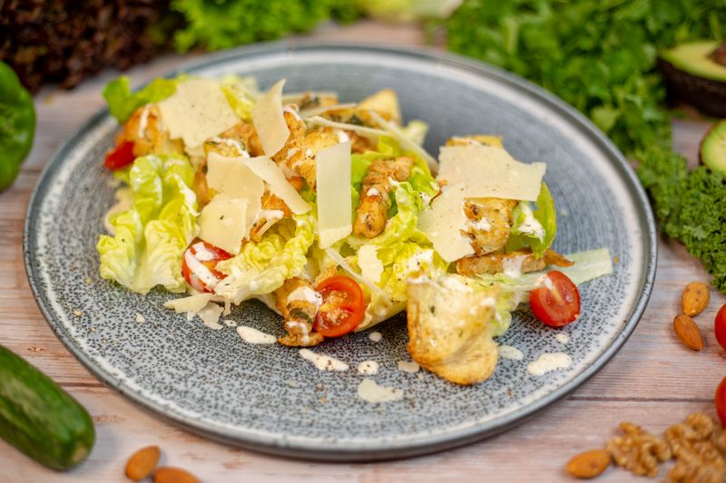 Caesar salad with romaine croutons and parmesan